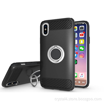 Drop proof carbon fiber textures decorative hybrid case with 360 degree rotatable finger ring